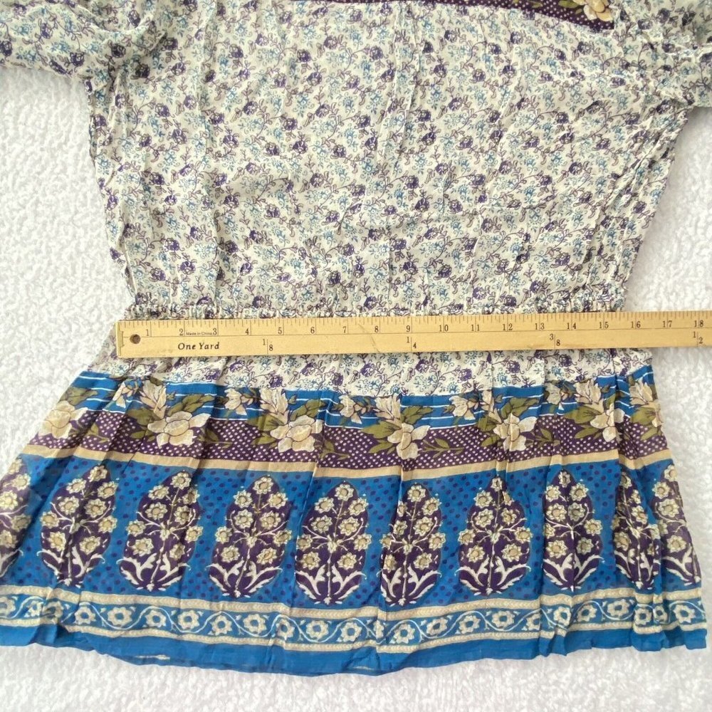 Lucky Brand Blouse Womens L Blue Purple Peasant Y2K Fairy Boho Festival‎ Artsy - Picture 15 of 16
